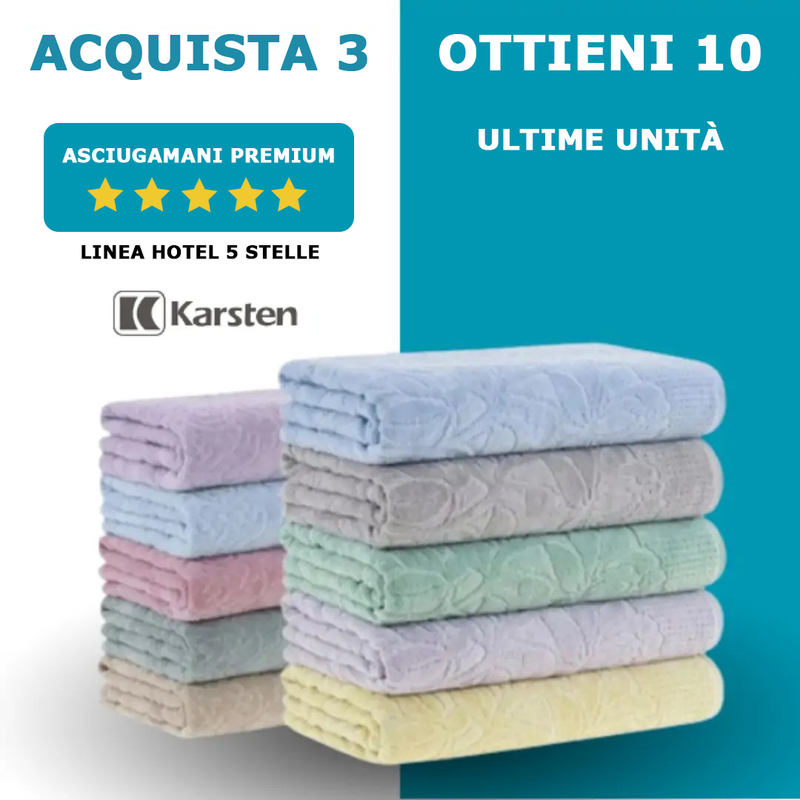 MEGA KIT con 10 Super Asciugamani da Bagno - ACQUISTA 3, NE PORTI A CASA 10 (VENDITA DI LIQUIDAZIONE - ULTIMO GIORNO)